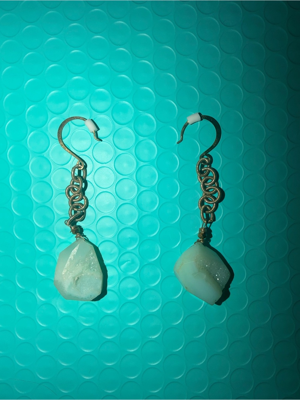 Accessorize Gold Chain Earrings with Light Aqua Druzy Drops